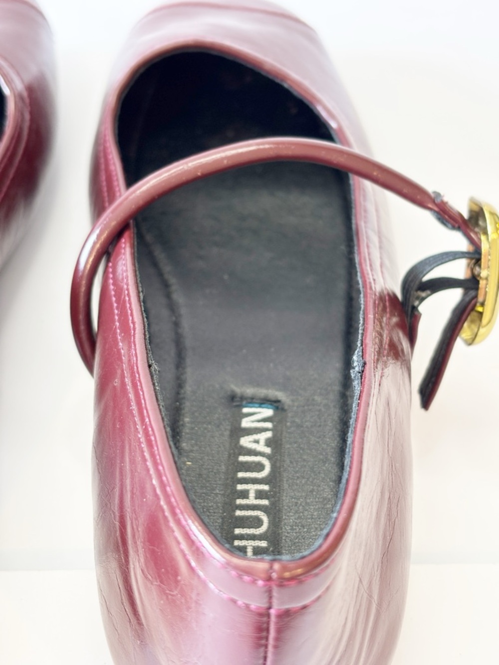 Chuhuan Mary Jane Flats Burgundy Square Toe Strap Buckle Size 37 - Picture 5 of 13